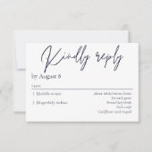 暗エレガントモダン色ブルー結婚式RSVPカード 出欠カード (正面)