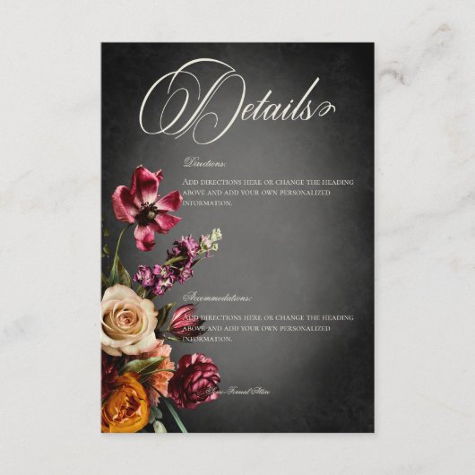 暗エレガント秋ぼやけフローラ結婚詳細 エンクロージャーカード (正面)