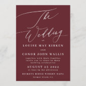 暗エレガント紅梅ブルゴーニュ白ザ結婚ーズ 招待状 (正面)