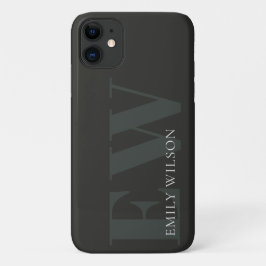 暗エレガント素朴色の濃い緑のブラックモノグラム iPhone 11 ケース