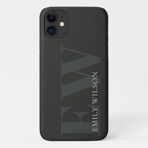 暗エレガント素朴色の濃い緑のブラックモノグラム iPhone 11 ケース