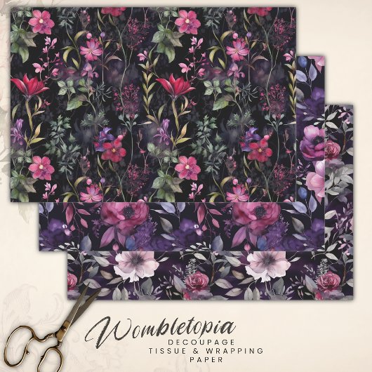 暗エレガント紫ビクトリアンフローラ |デコページ ラッピングペーパーシート