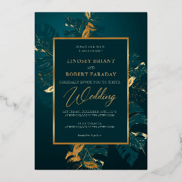 暗エレガント緑と実在金ゴールド結婚箔 箔招待状