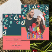 暗エレガント緑のメリークリスマスフォトグリーティング ポストカード