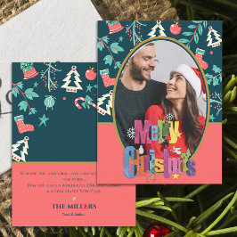 暗エレガント緑のメリークリスマスフォトグリーティング ポストカード