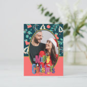 暗エレガント緑のメリークリスマスフォトグリーティング ポストカード (スタンド正面)