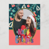 暗エレガント緑のメリークリスマスフォトグリーティング ポストカード (正面)