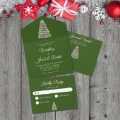 暗エレガント緑の上のライトクリスマスツ結婚リー オールインワン招待状