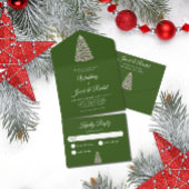 暗エレガント緑の上のライトクリスマスツ結婚リー オールインワン招待状