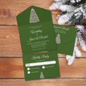 暗エレガント緑の上のライトクリスマスツ結婚リー オールインワン招待状