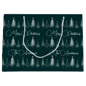 暗エレガント緑の白い松の木 ラージペーパーバッグ (正面)