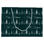 暗エレガント緑の白い松の木 ラージペーパーバッグ (裏面)