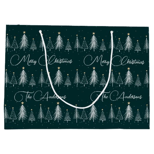 暗エレガント緑の白い松の木 ラージペーパーバッグ (裏面)