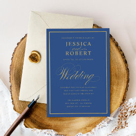 暗エレガント縁ど海軍のフェイク金ゴールド結婚の 招待状