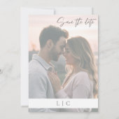 暗エレガント色の写真カリグラフィダークグレー セーブザデート (裏面)