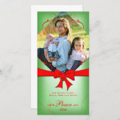 暗エレガント色の緑の赤いリボン愛平和の喜び シーズンカード (正面/裏面)