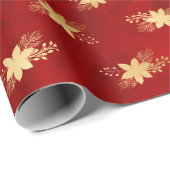 暗エレガント色の赤い金ゴールドフォイルポインセタス ラッピングペーパー (ロールコーナー)