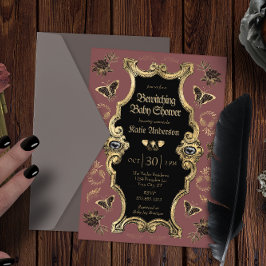 暗エレガント色ビクトリアンゴシック風の赤ちゃんシャワー 招待状
