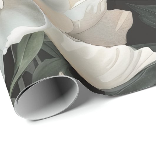 暗エレガント色フローラ水色牡丹ホワイト ラッピングペーパー (ロールコーナー)