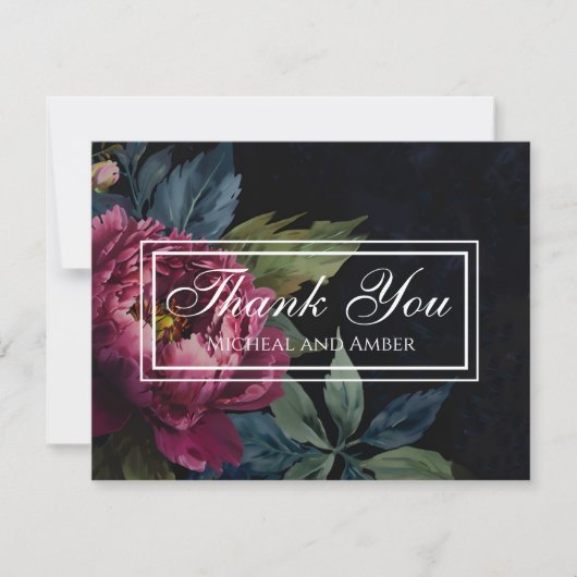 暗エレガント色フローラ結婚サンキューカード サンキューカード (正面)