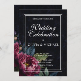 暗エレガント色フローラ結婚式招待状 招待状