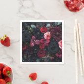 暗エレガント色フローラ配置バラ スタンダードカクテルナプキン (インサイチュ)