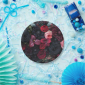 暗エレガント色フローラ配置バラ ペーパープレート (パーティー)