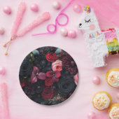 暗エレガント色フローラ配置バラ ペーパープレート (パーティー)