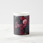 暗エレガント色フローラ配置バラ ボーンチャイナマグカップ (正面)