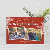 暗エレガント赤の上に白い松2写真クリスマス シーズンカード (スタンド正面)