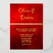 暗エレガント赤白熱［赤熱］光を放つ水結婚色 箔招待状 (正面)