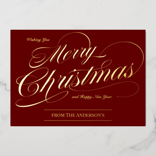 暗エレガント赤金ゴールドヴィンテージメリークリスマス 箔シーズンカード (正面)