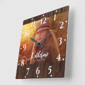 暗カスタム色の木素朴板の写真 スクエア壁時計 (傾斜)