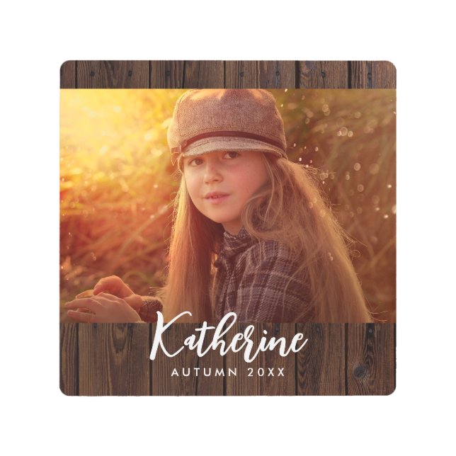 暗カスタム色の木素朴板の写真 メタルプリント (正面)