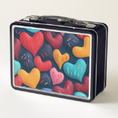 暗カラフルい背景のハート メタルランチボックス (裏面)