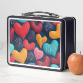 暗カラフルい背景のハート メタルランチボックス (インサイチュ)