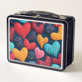 暗カラフルい背景のハート メタルランチボックス