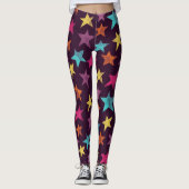 暗カラフル紫の星パターン(の模様が)ある レギンス (正面)