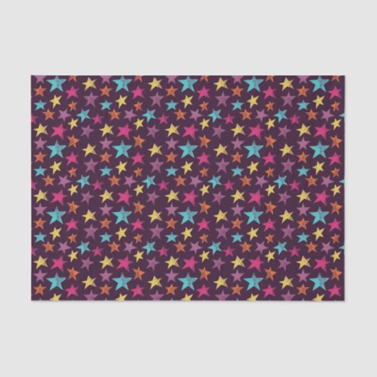 暗カラフル紫の星パターン（の模様が）ある 薄葉紙 (正面)