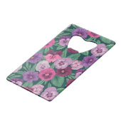 暗カラフル緑がかった青のパンジー クレジットカード栓抜き (裏面アングル)