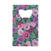 暗カラフル緑がかった青のパンジー クレジットカード栓抜き (裏面)