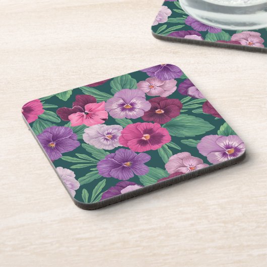 暗カラフル緑がかった青のパンジー コースター (左側)