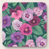 暗カラフル緑がかった青のパンジー コースター (正面)