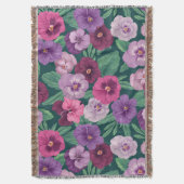 暗カラフル緑がかった青のパンジー スローブランケット (正面縦)