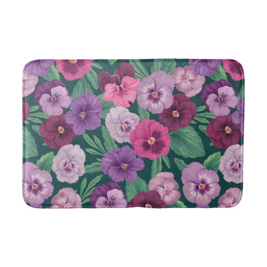 暗カラフル緑がかった青のパンジー バスマット (正面)