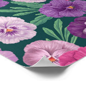 暗カラフル緑がかった青のパンジー ポスター (角)