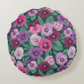 暗カラフル緑がかった青のパンジー ラウンドクッション (裏面)