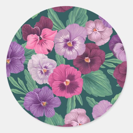 暗カラフル緑がかった青のパンジー ラウンドシール (正面)