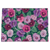 暗カラフル緑がかった青のパンジー ラージペーパーバッグ (正面)