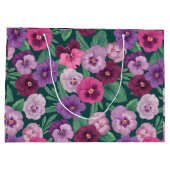 暗カラフル緑がかった青のパンジー ラージペーパーバッグ (裏面)